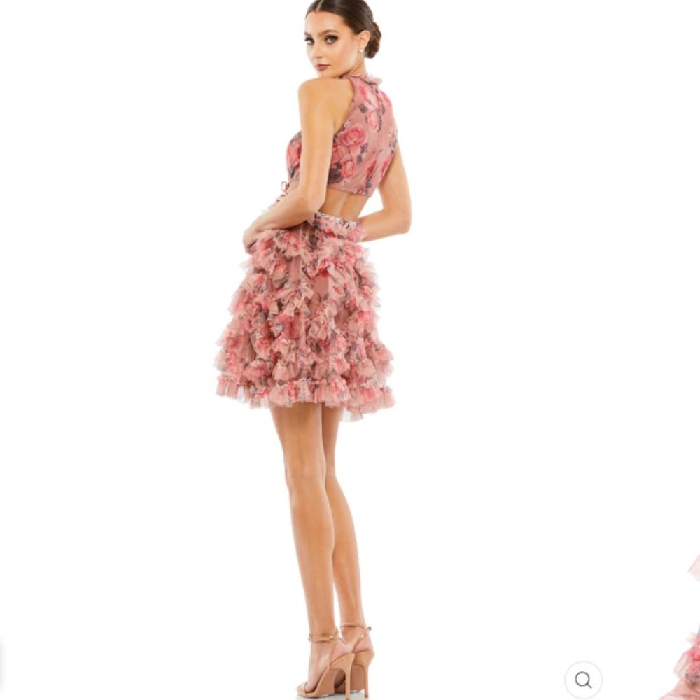 RUFFLED CUT OUT HALTER MINI DRESS Size 12 COLOR — Rose Multi New Without Tags - Picture 3 of 3